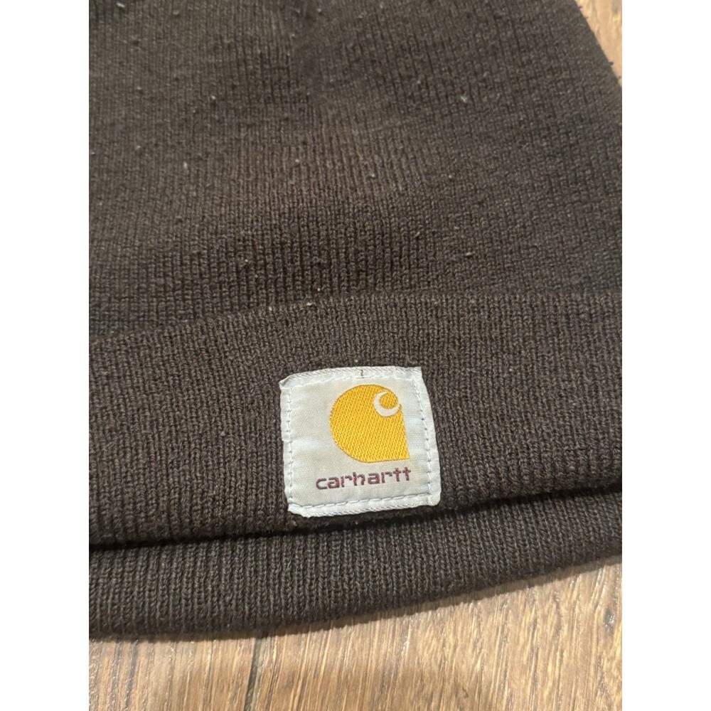Vintage A18 DKB Carhartt Beanie Cuffed Skull Cap Snow Hat Brown Made in USA - Picture 2 of 4